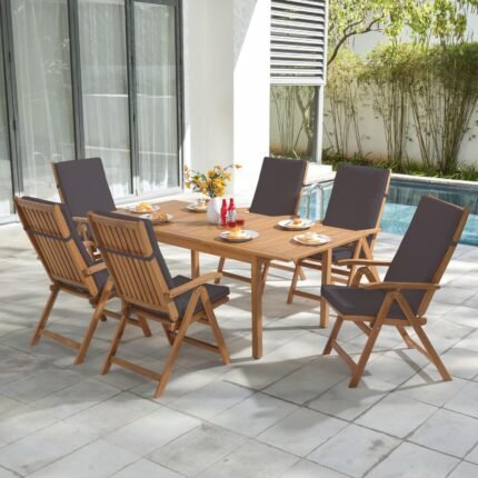 4pc Outdoor Wood Sofa Set, Patio Deep Seating Set, Cream, Rope design, Natural Wood
